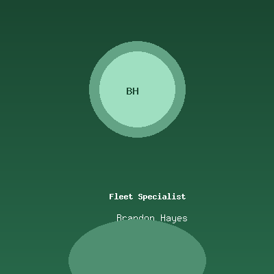 A circular icon with BH in the center is above the text Fleet Specialist and the name Brandon Hayes on a green gradient background.